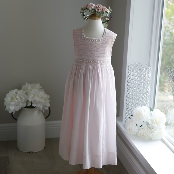 Strasburg Dress Pink Hand Smocked Embroidery 100% Cotton Sleeveless RARE FIND - Picture 4 of 6